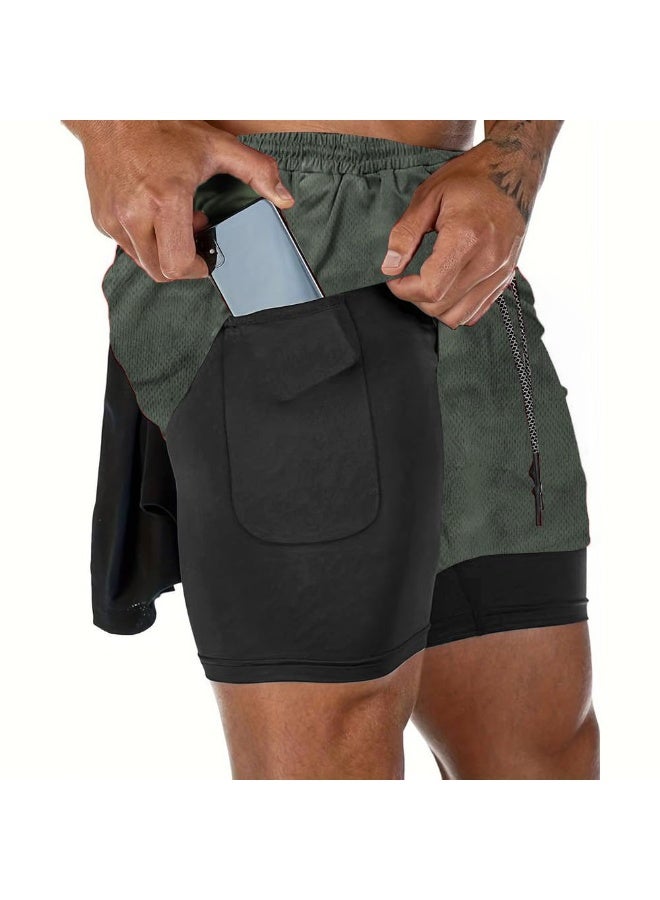 ناكسوس شورتات رياضية للرجال، شورتات رياضية للجري للرجال، شورتات رياضية برباط للرجال، شورتات رياضية فضفاضة بطبقتين وأربعة جيوب - Image 4